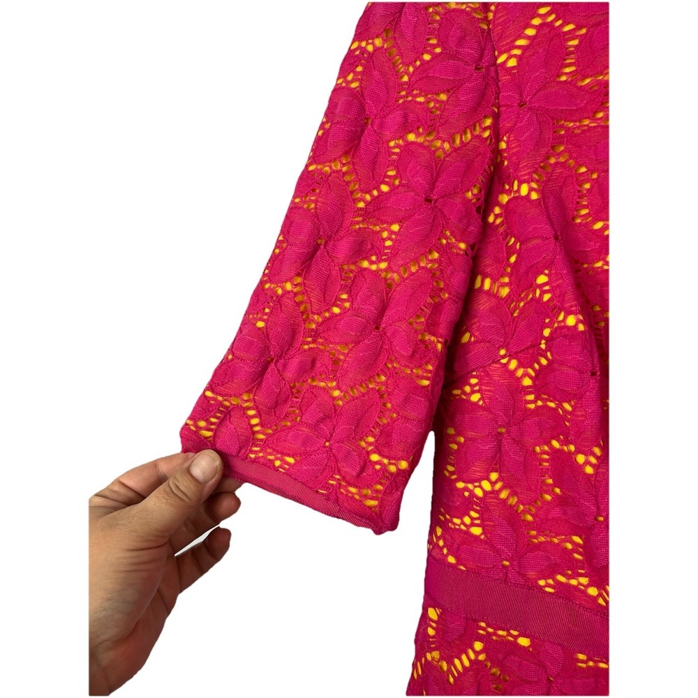 Maggy London Fuchsia Floral Lace Dress 8 Barbiecore Dopamine Decor Bright Neon‎ - Picture 4 of 9